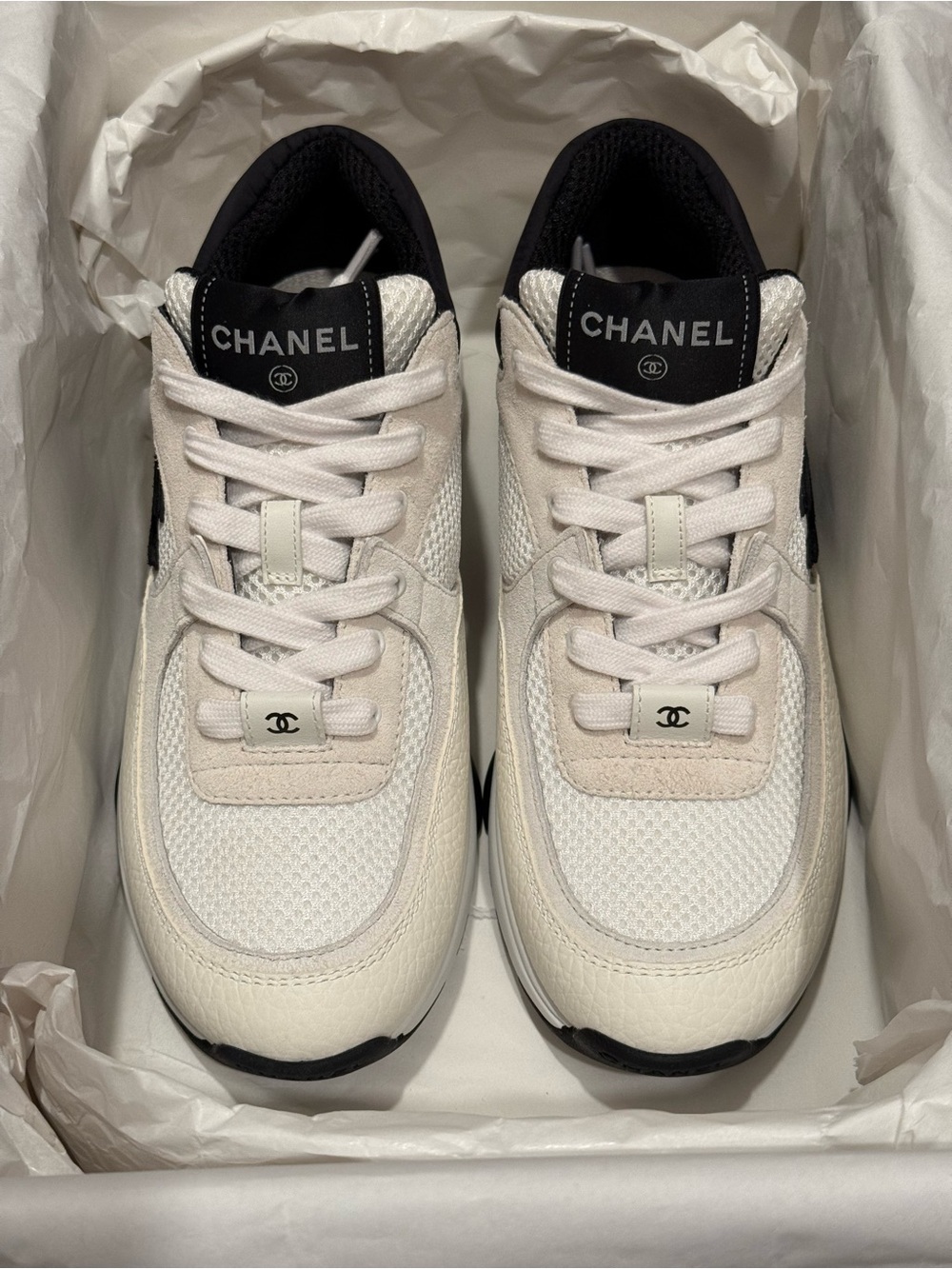 CHANEL Black and White CC Logo Trainer Sneakers - Picture 6 of 8